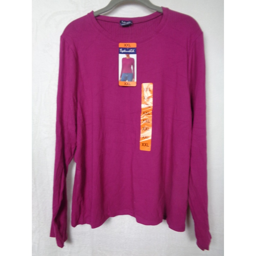 Splendid Women's Ribbed Crew Neck Long Sleeve Pink Tee Size XXL